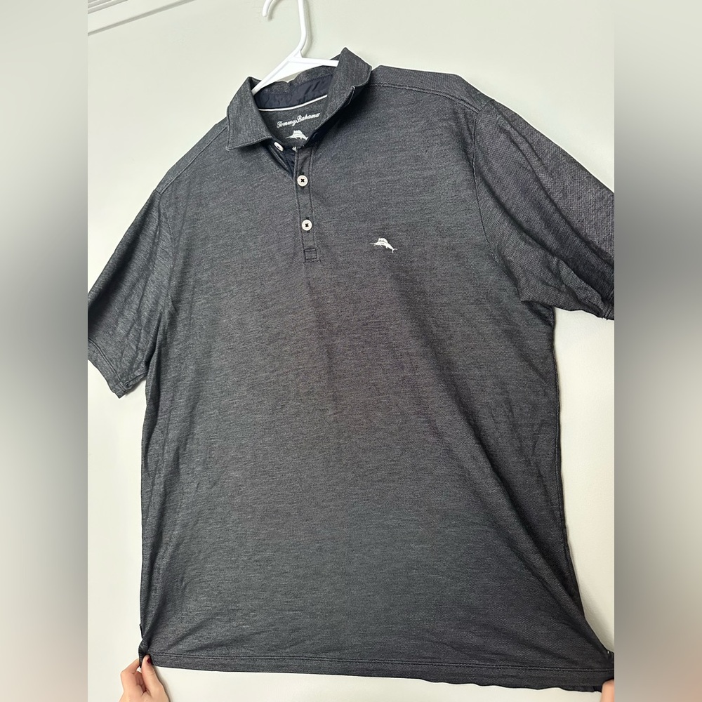 Tommy Bahama Men's Charcoal/Gray Polo Shirt, Stretchable Cotton Blend